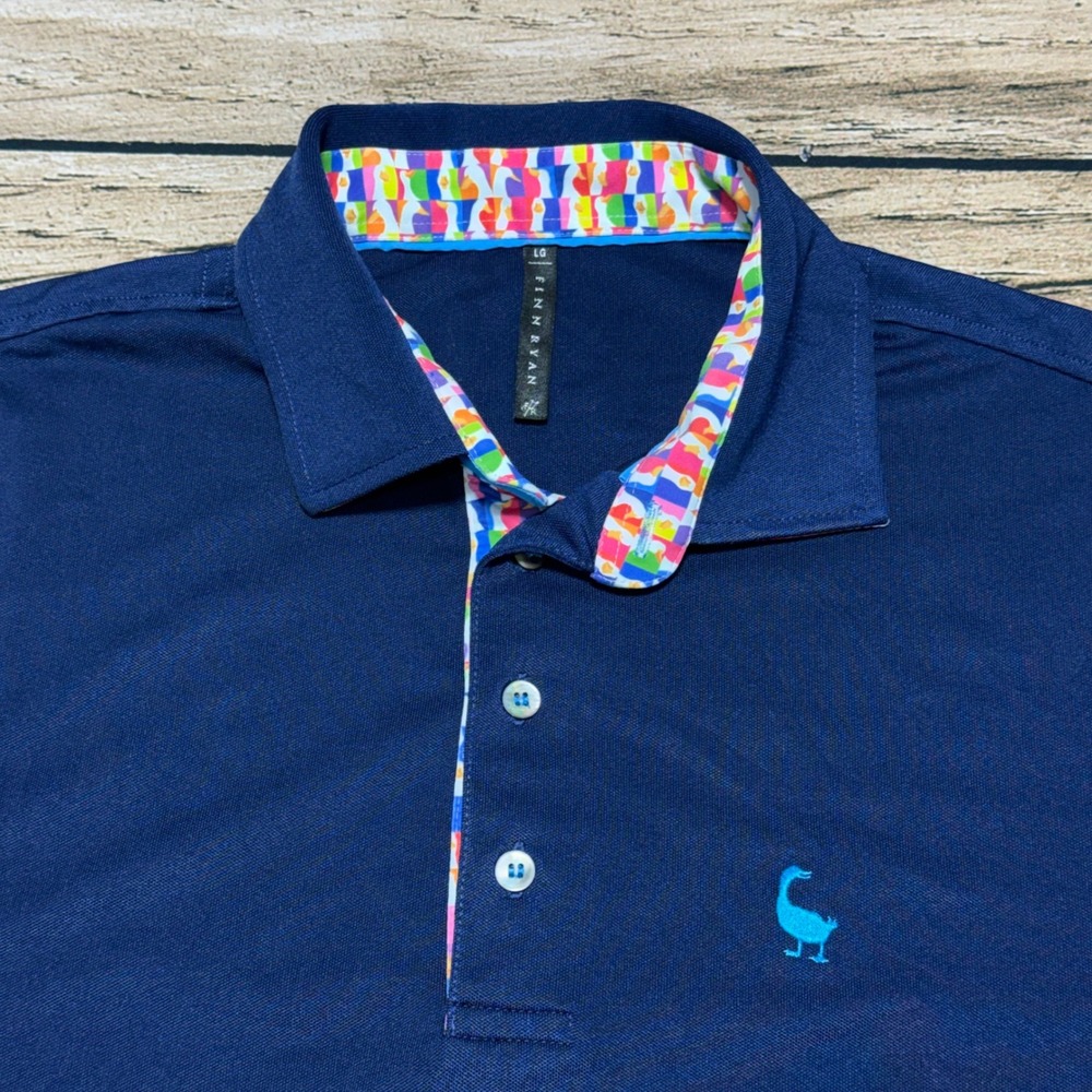 Finn Ryan Polo Shirt Mens Large Blue AFLAC Duck Performance Golf Short Sleeve